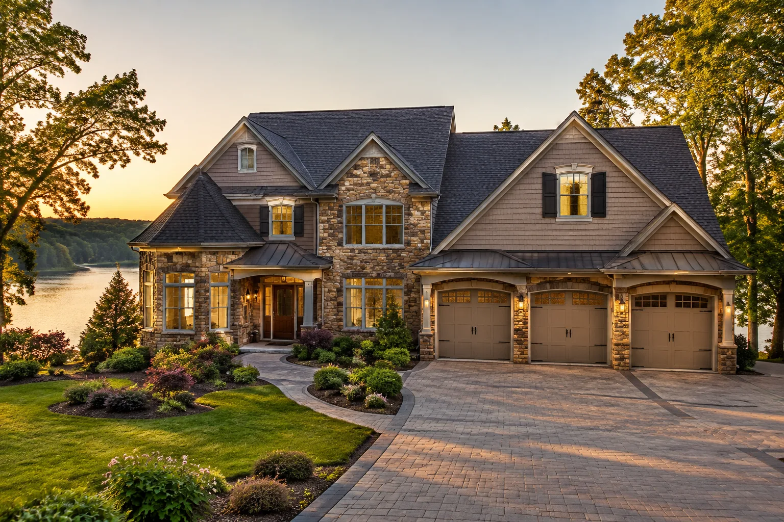 Ngôi nhà rộng hai tầng kiểu hiện đại gần hồ tại Acworth, Georgia với sân trước được chăm sóc kỹ lưỡng