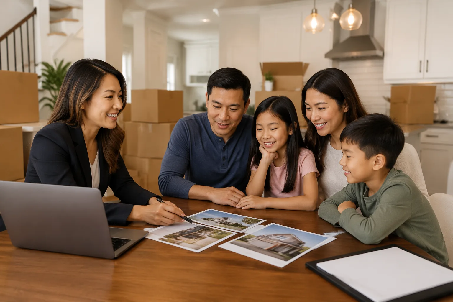 Megan Huynh trao đổi với một gia đình về kế hoạch bán nhà cũ và mua nhà mới tại Chamblee
