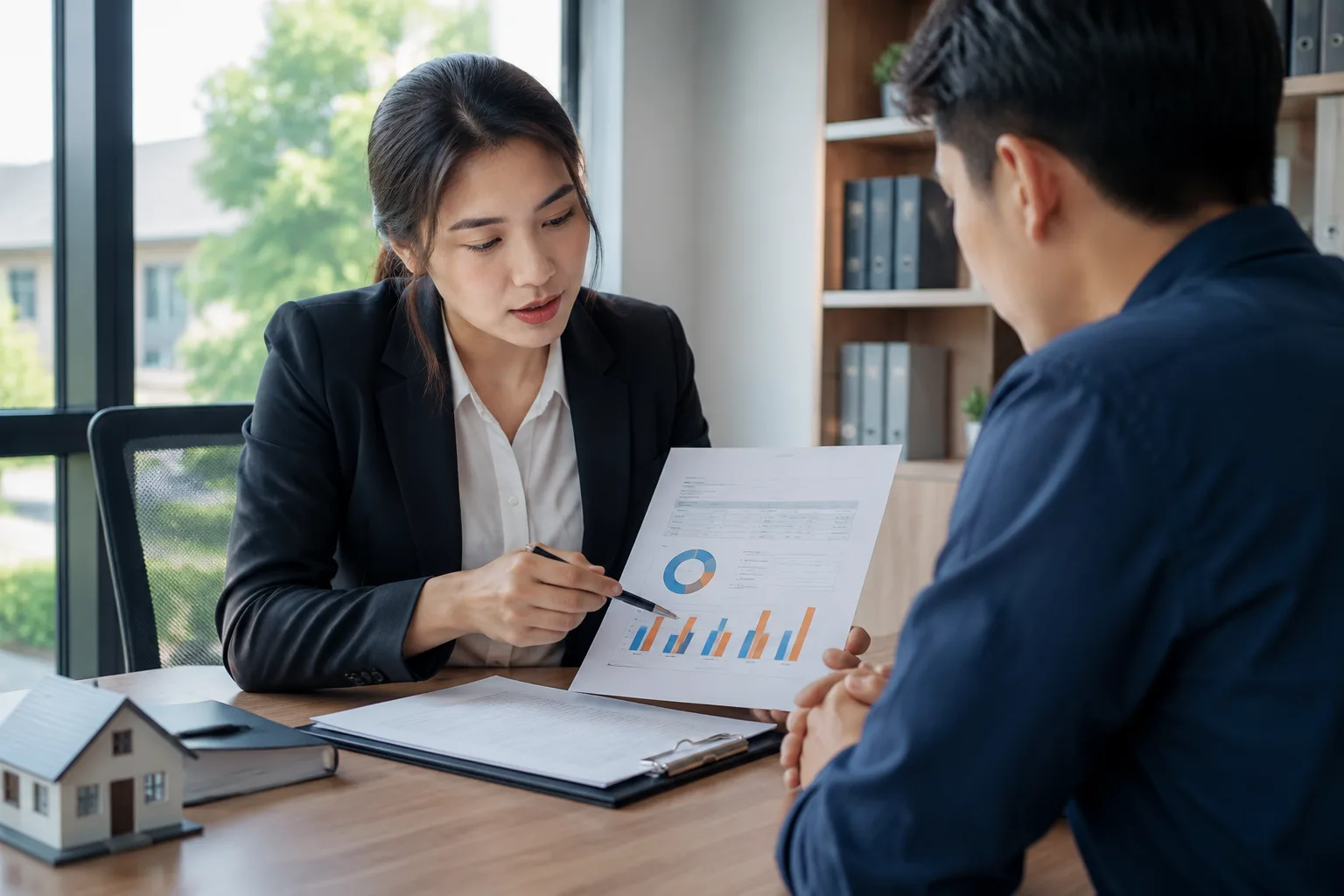 Realtor giải thích biểu đồ chia hoa hồng cho khách hàng