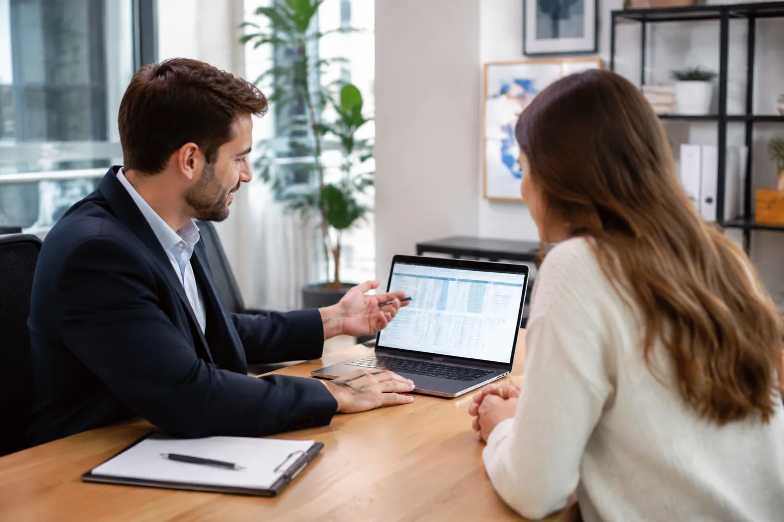 Mortgage broker explaining different loan programs to a client