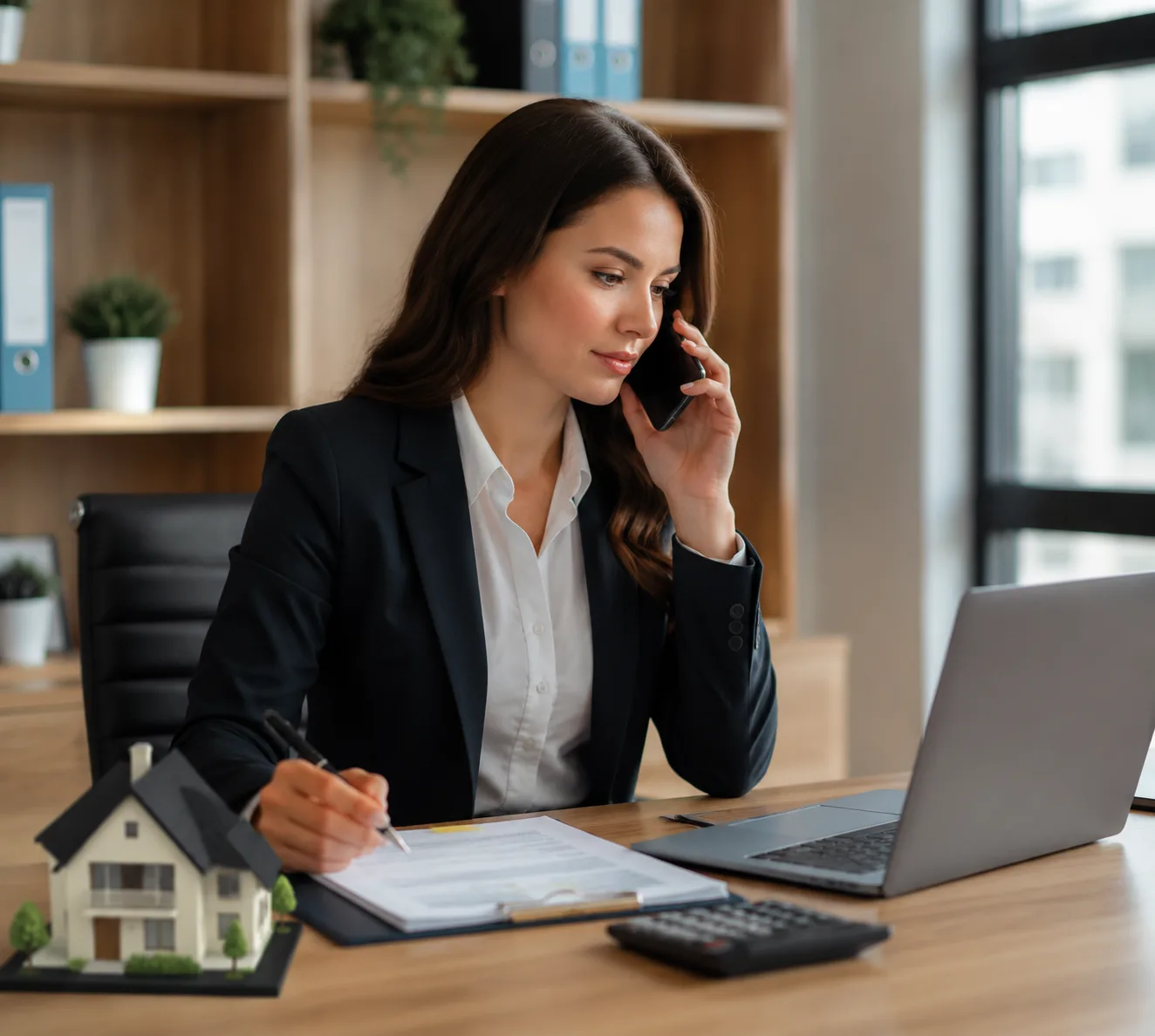 Mortgage advisor gọi điện phối hợp với real estate agent để cập nhật tiến độ hồ sơ vay