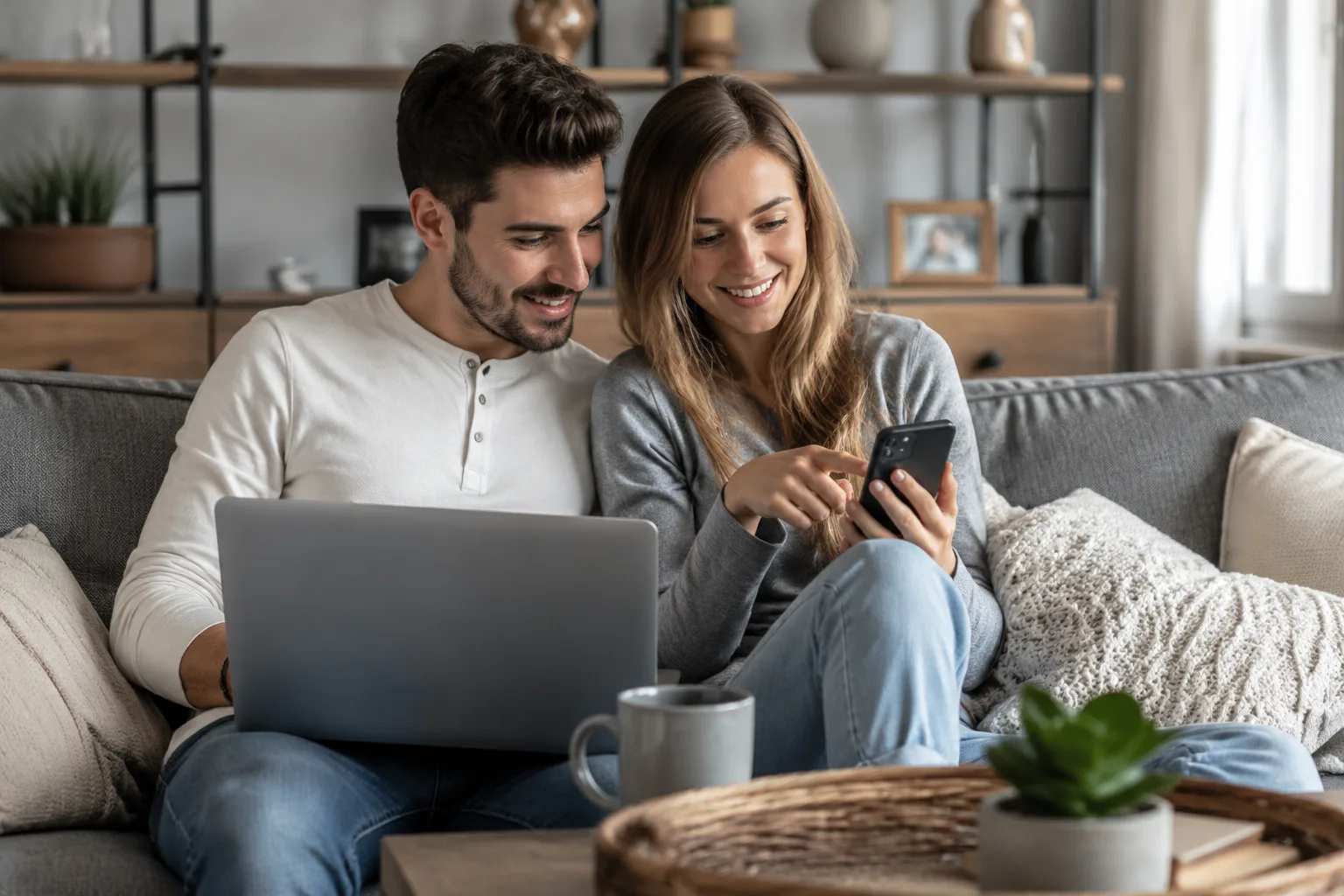 Homebuyer comparing listings on a phone and tablet